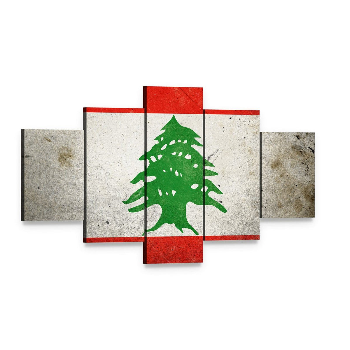 Grunge Lebanese Flag with Cedar Canvas Wall Art, 5 panel 5 Star layout gallery wrapped canvas set, angled product view