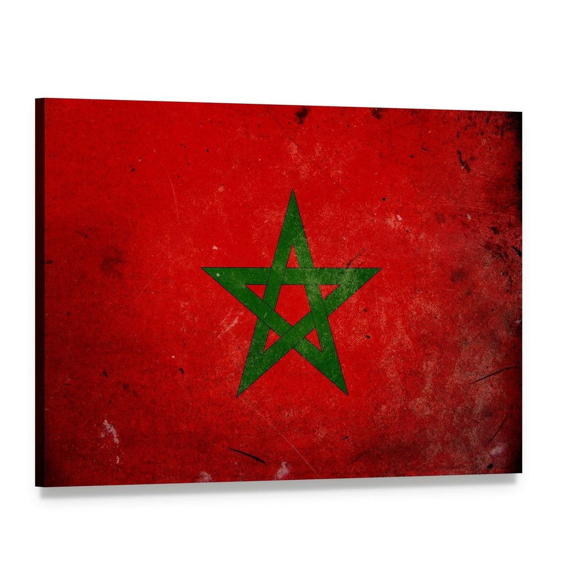 Vintage Moroccan Flag with Distressed Texture Canvas Wall Art, single panel gallery wrapped canvas, angled product view
