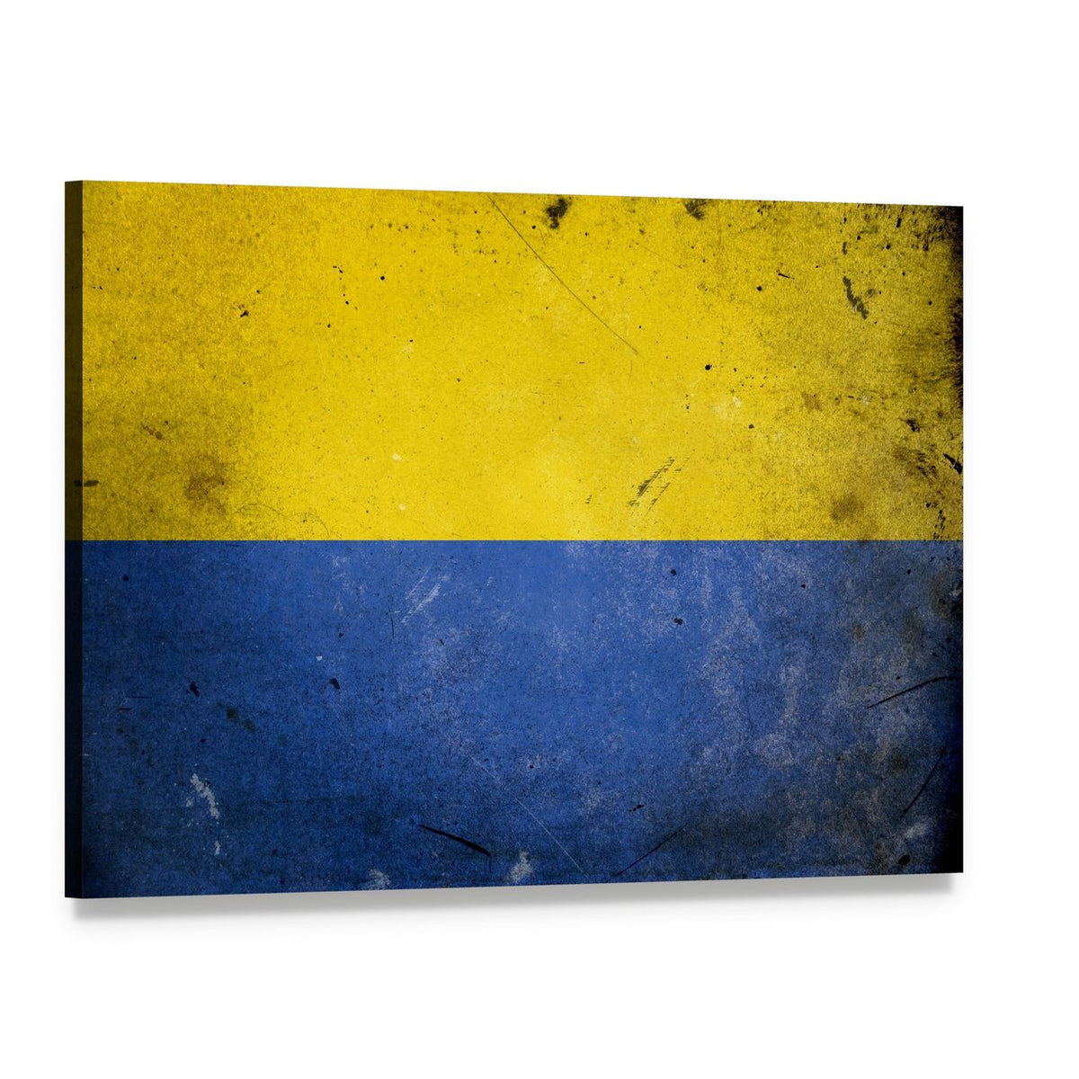 Ukrainian Flag on Vintage Grunge Texture Canvas Wall Art, single panel gallery wrapped canvas, angled product view