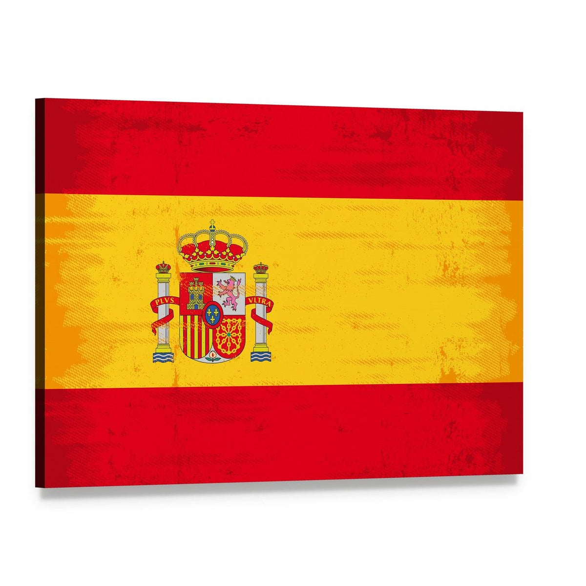 Spanish Flag with Distressed Coat of Arms Canvas Wall Art, single panel gallery wrapped canvas, angled product view