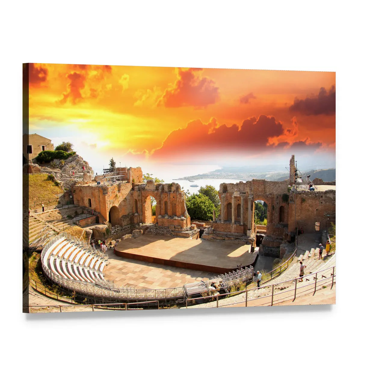 Taormina Ancient Theater at Sunset Canvas Wall Art, single panel gallery wrapped canvas, angled product view