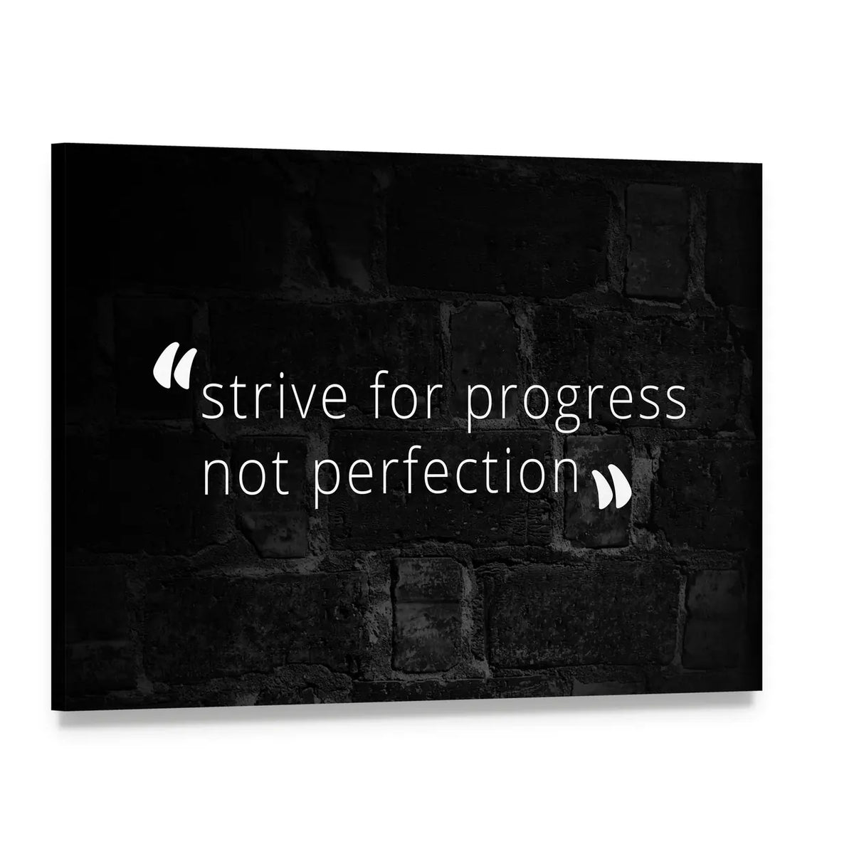 Strive for Progress Not Perfection Quote Canvas Wall Art, single panel gallery wrapped canvas, angled product view