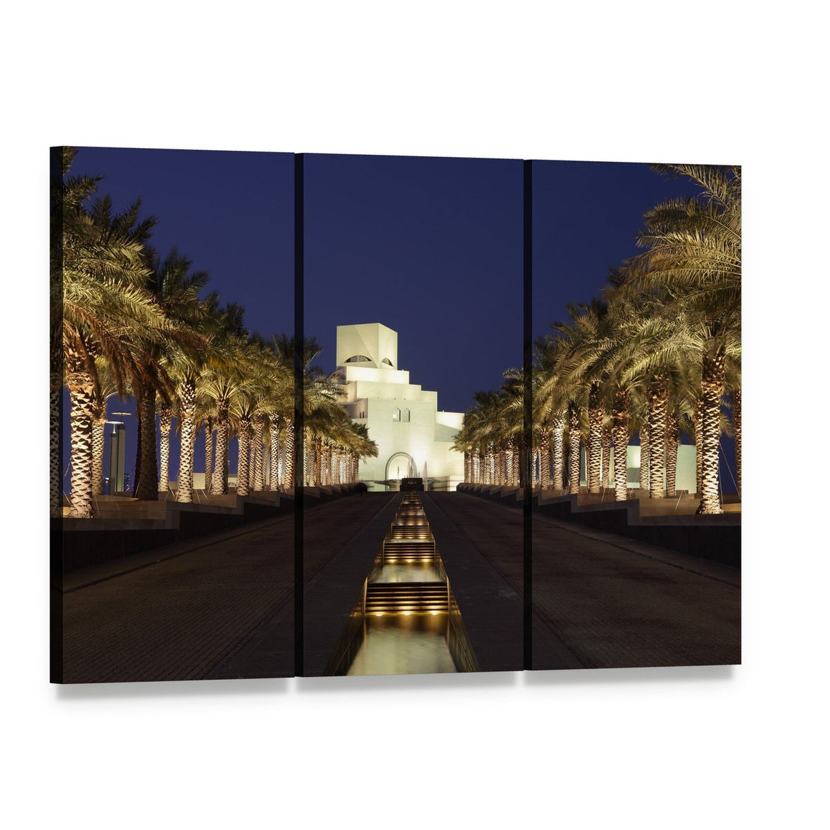 Museum of Islamic , Qatar Canvas Wall Art, 3 panel 3 Horizontal layout gallery wrapped canvas set, angled product view