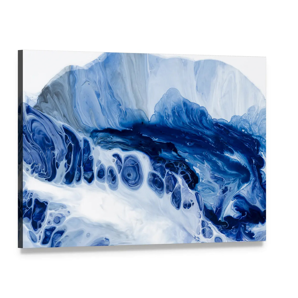 Blue Marbled Abstract with Dark Navy Center Canvas Wall Art, single panel gallery wrapped canvas, angled product view