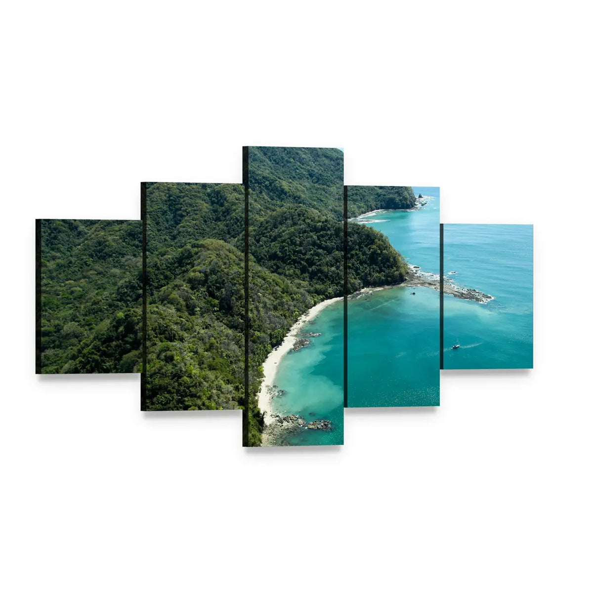 Ballena Bay Costa Rica Coastline Canvas Wall Art, 5 panel 5 Star layout gallery wrapped canvas set, angled product view