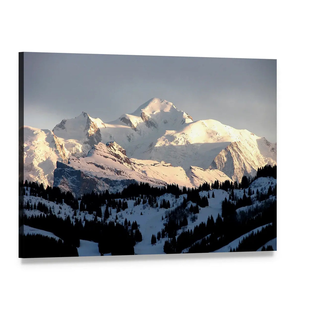 Sunset on Mont Blanc Canvas Wall Art, single panel gallery wrapped canvas, angled product view