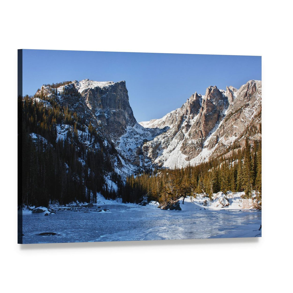 Snow-covered Emerald Lake Canvas Wall Art, single panel gallery wrapped canvas, angled product view