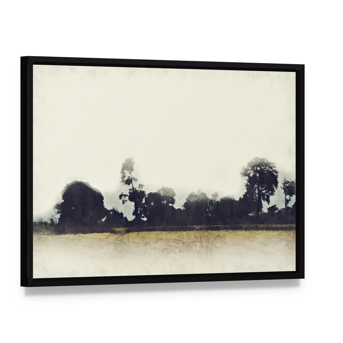 Abstract Tree and Field Canvas Wall Art, framed canvas in a black floater frame, angled product view