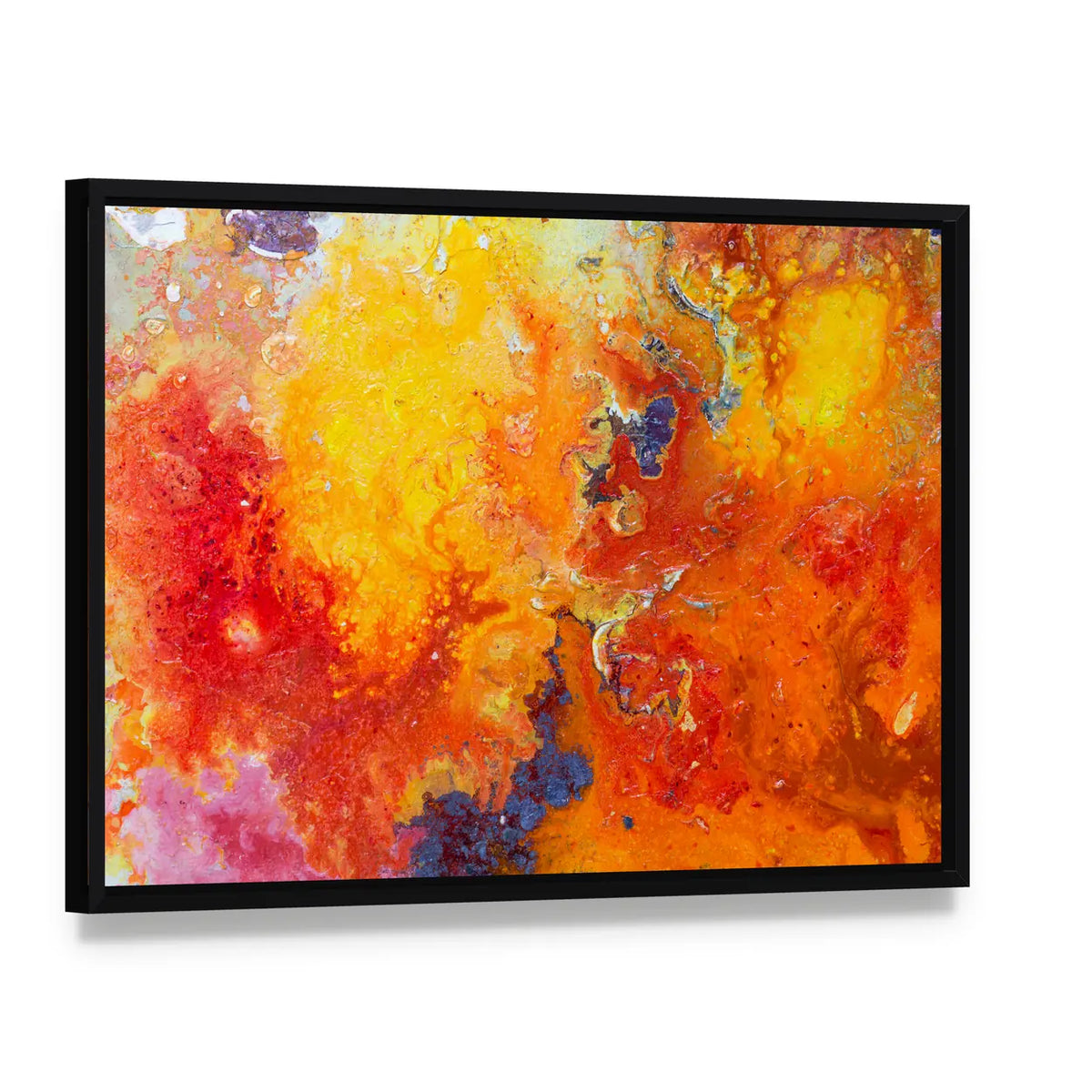 Bright Artistic Texture Canvas Wall Art, framed canvas in a black floater frame, angled product view