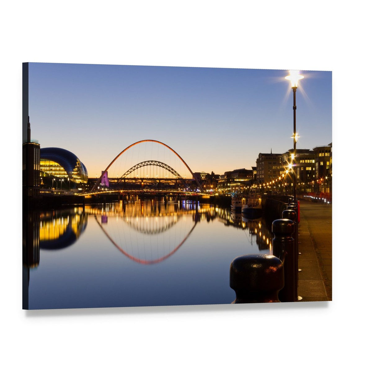 Arched Bridge Reflected at Twilight Canvas Wall Art, single panel gallery wrapped canvas, angled product view