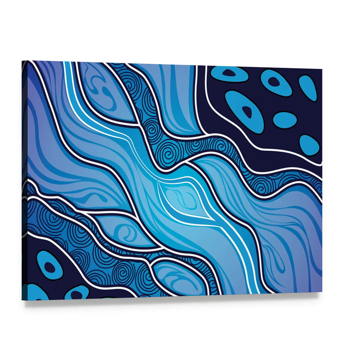 Aboriginal River Abstract Canvas Wall Art, single panel gallery wrapped canvas, angled product view