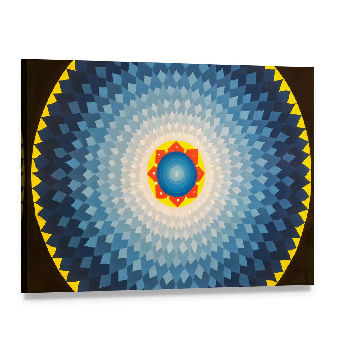 Geometric Flower Mandala Canvas Wall Art, single panel gallery wrapped canvas, angled product view