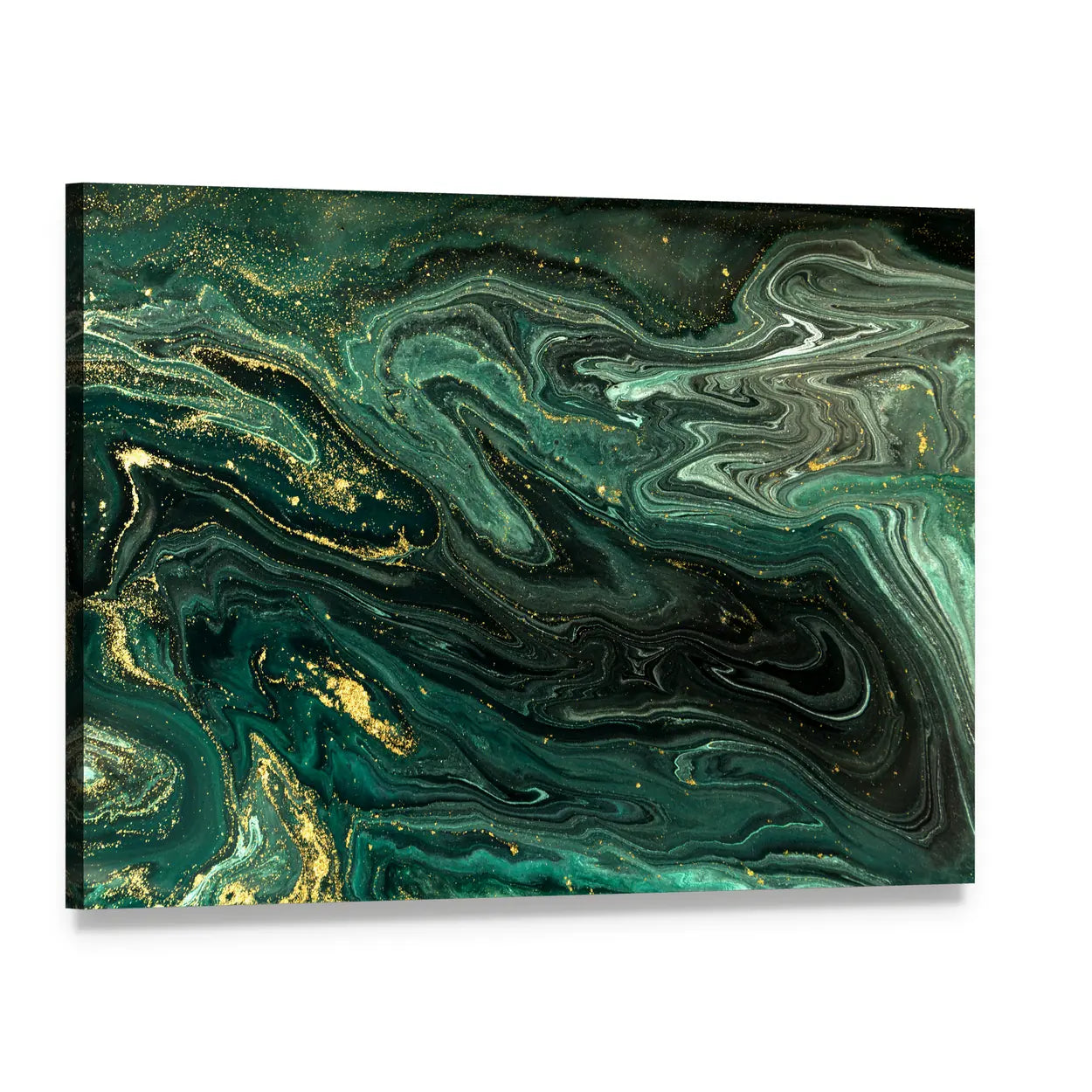 Green Marble Acrylic Pattern Canvas Wall Art, single panel gallery wrapped canvas, angled product view