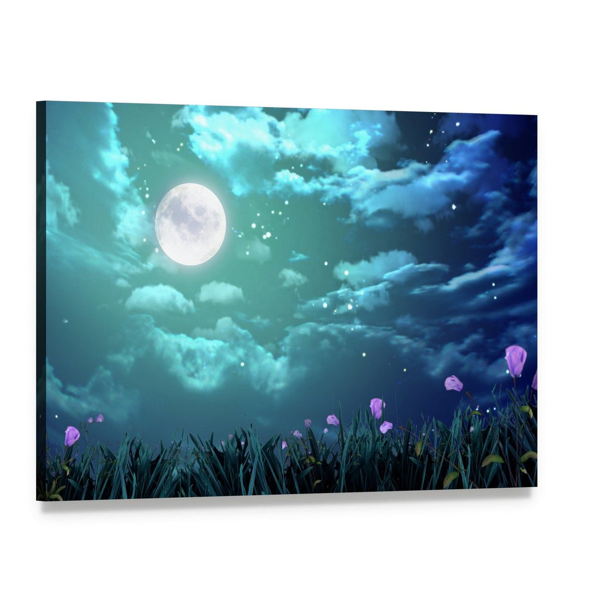 Beautiful Moon at Night Canvas Wall Art, single panel gallery wrapped canvas, angled product view