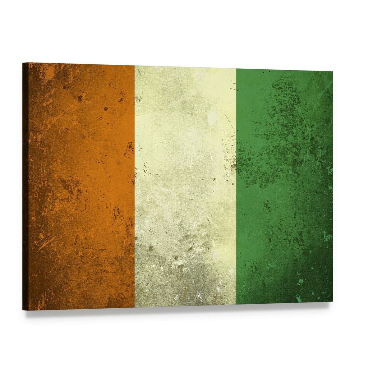 Grunge Ivory Coast Flag Canvas Wall Art, single panel gallery wrapped canvas, angled product view