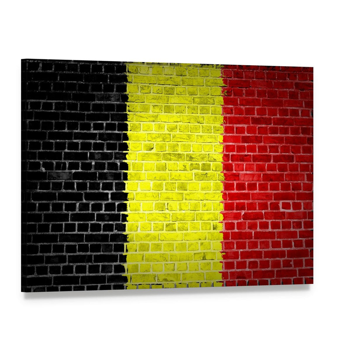 Belgium Flag on Brick Canvas Wall Art, single panel gallery wrapped canvas, angled product view
