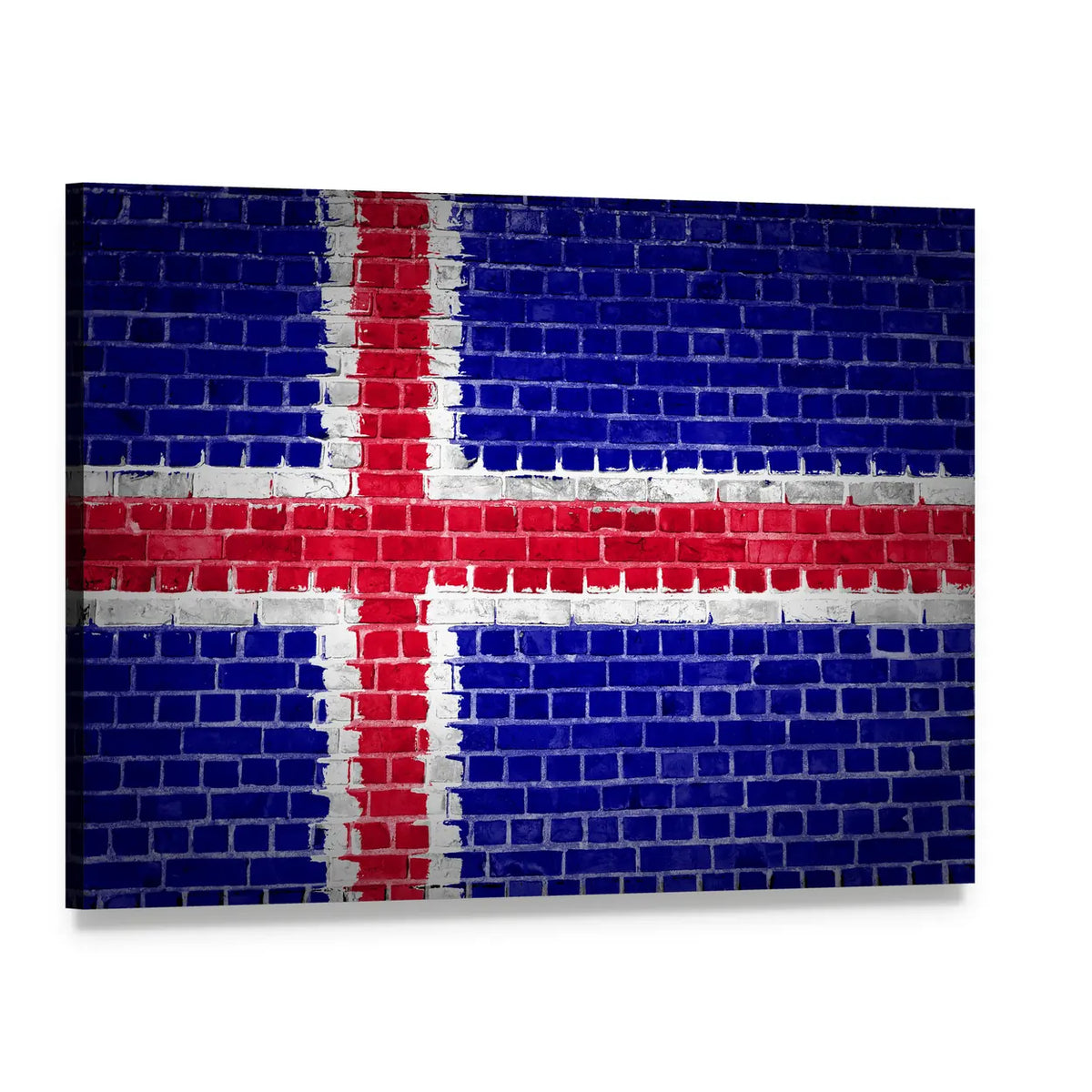 Iceland Flag on Brick Canvas Wall Art, single panel gallery wrapped canvas, angled product view