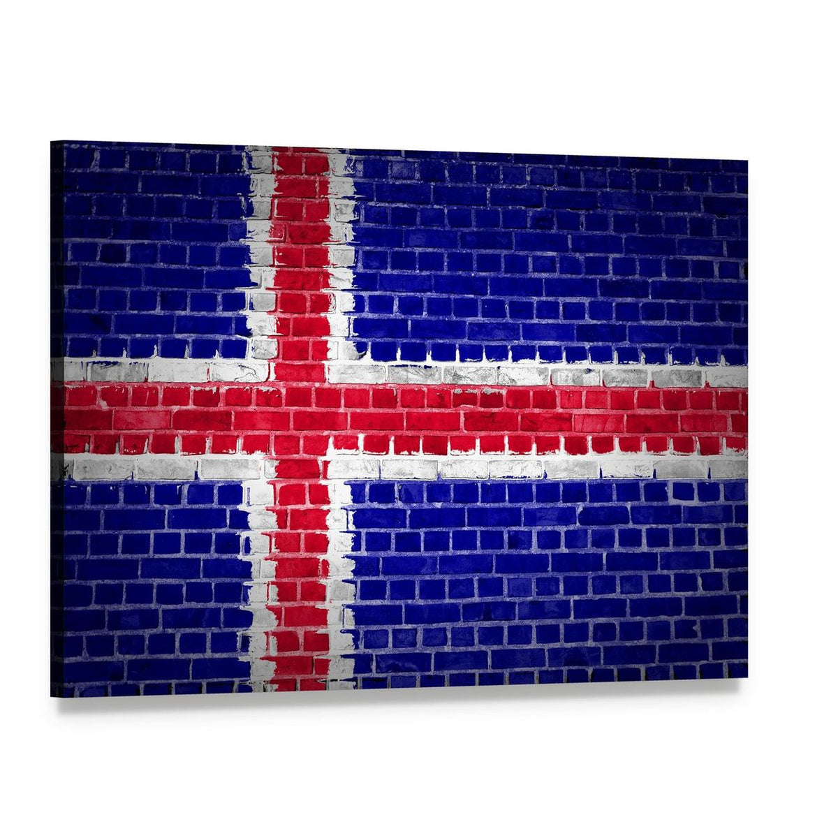 Icelandic Flag on Brick Canvas Wall Art, single panel gallery wrapped canvas, angled product view