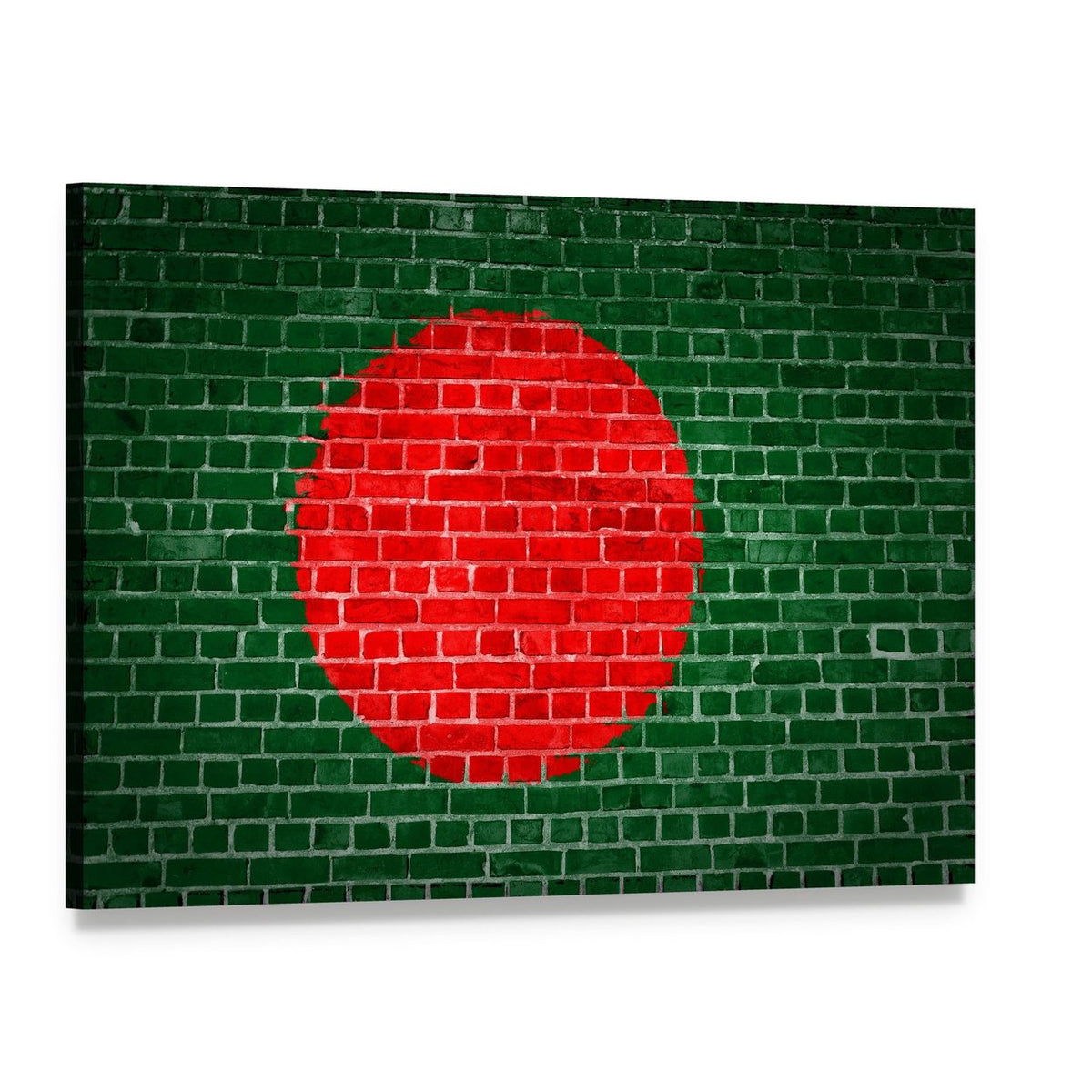 Bangladesh Flag on Brick Canvas Wall Art, single panel gallery wrapped canvas, angled product view