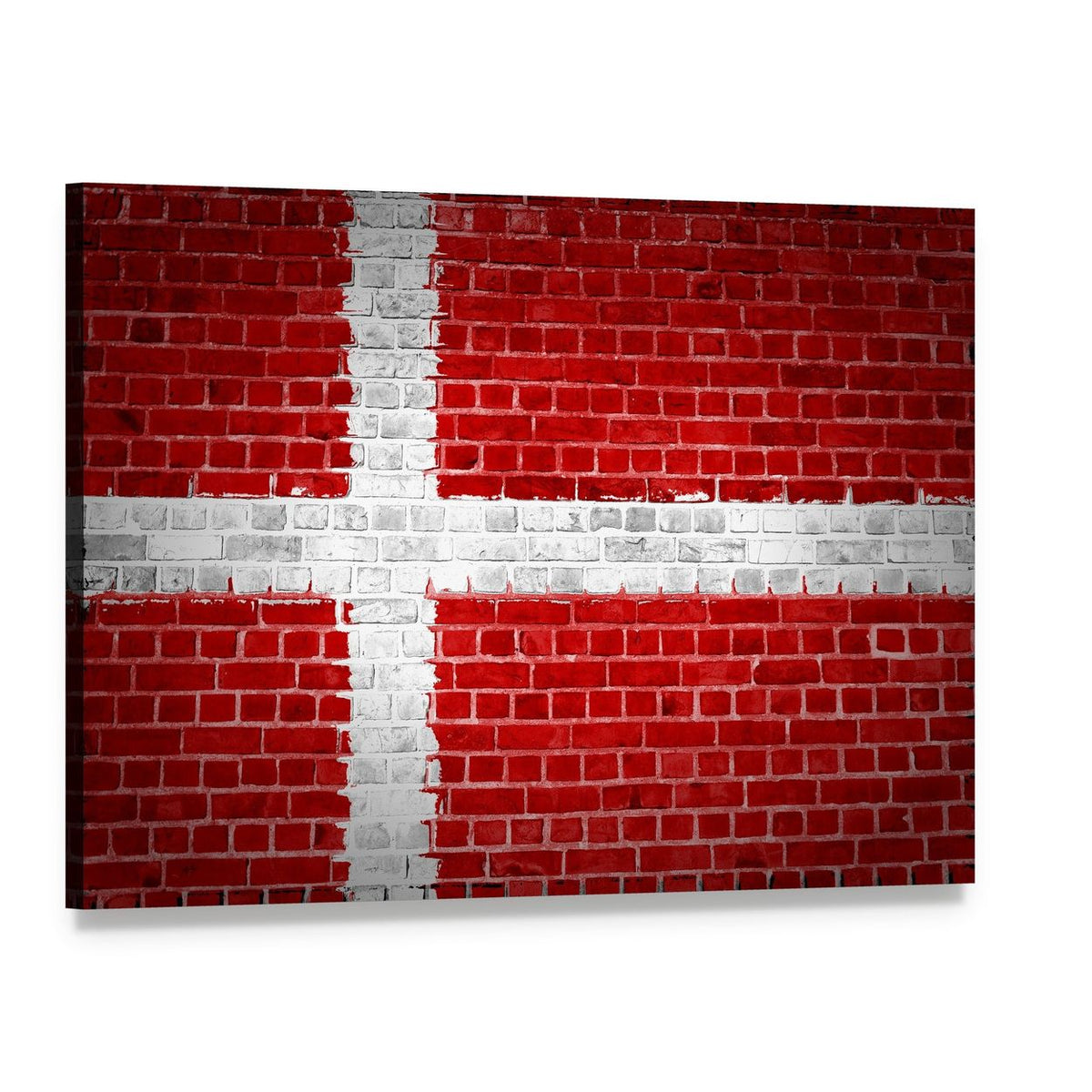 Danish Flag with Brick Texture Canvas Wall Art, single panel gallery wrapped canvas, angled product view