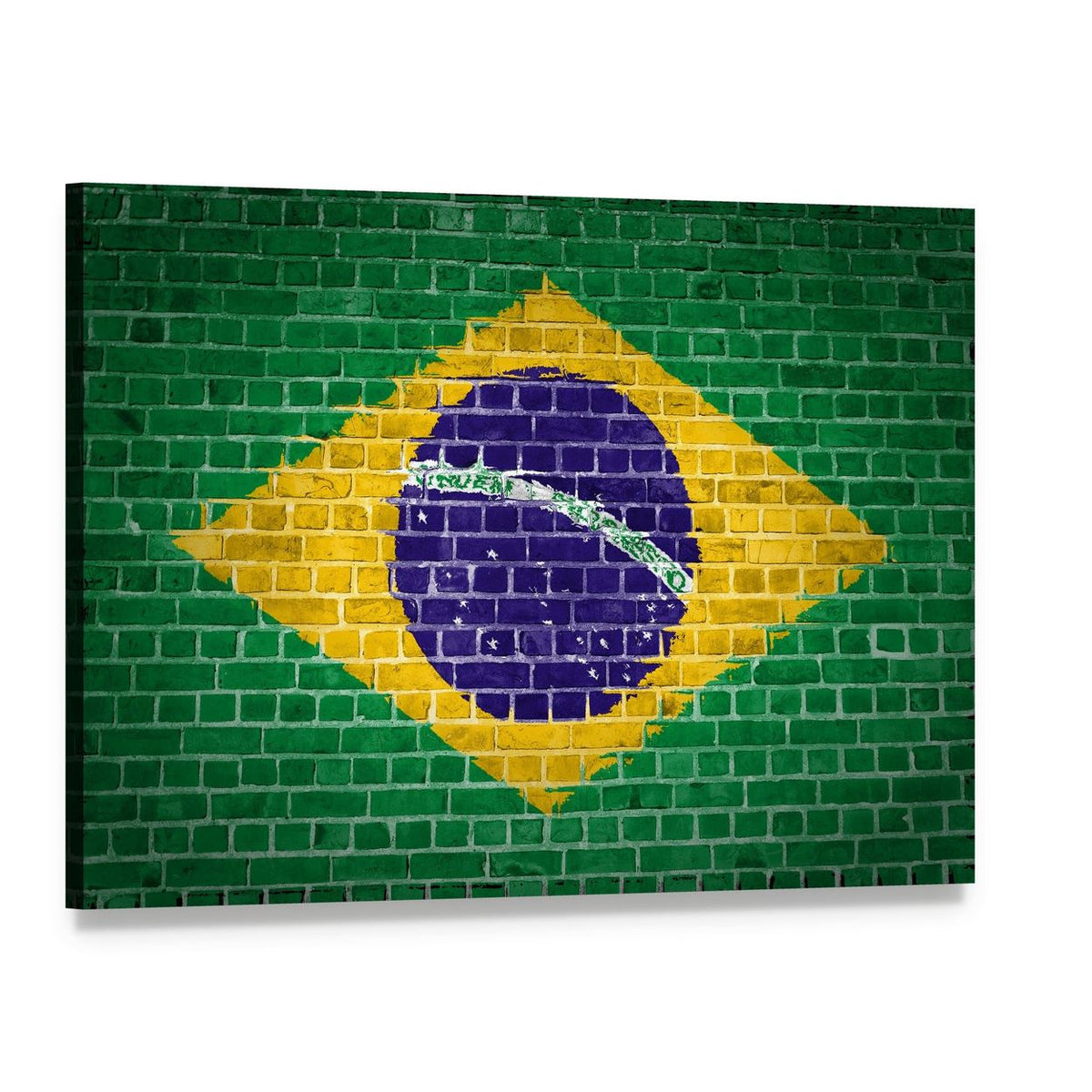 Brazil Flag on Brick Canvas Wall Art, single panel gallery wrapped canvas, angled product view