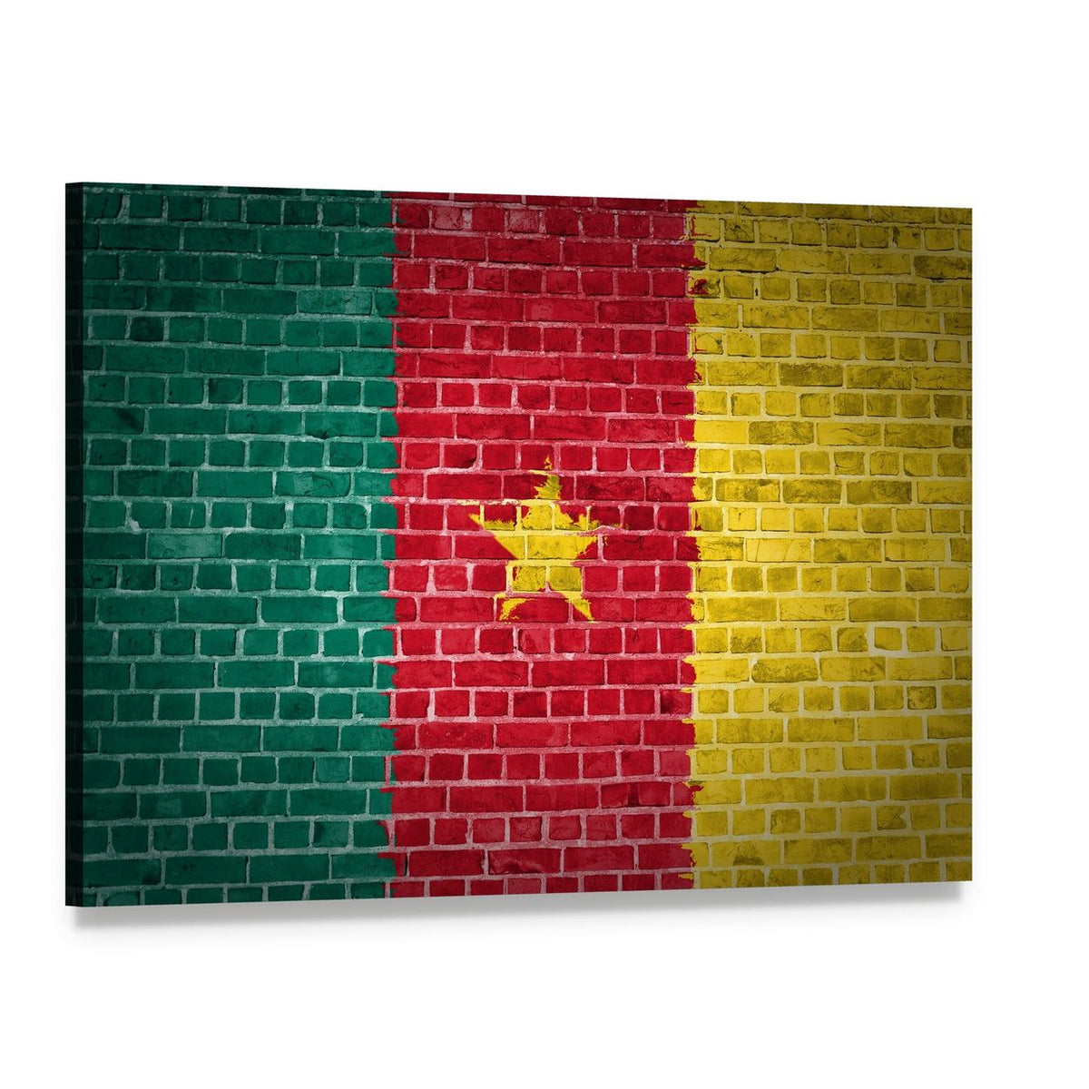 Cameroon Flag with Brick Texture Canvas Wall Art, single panel gallery wrapped canvas, angled product view