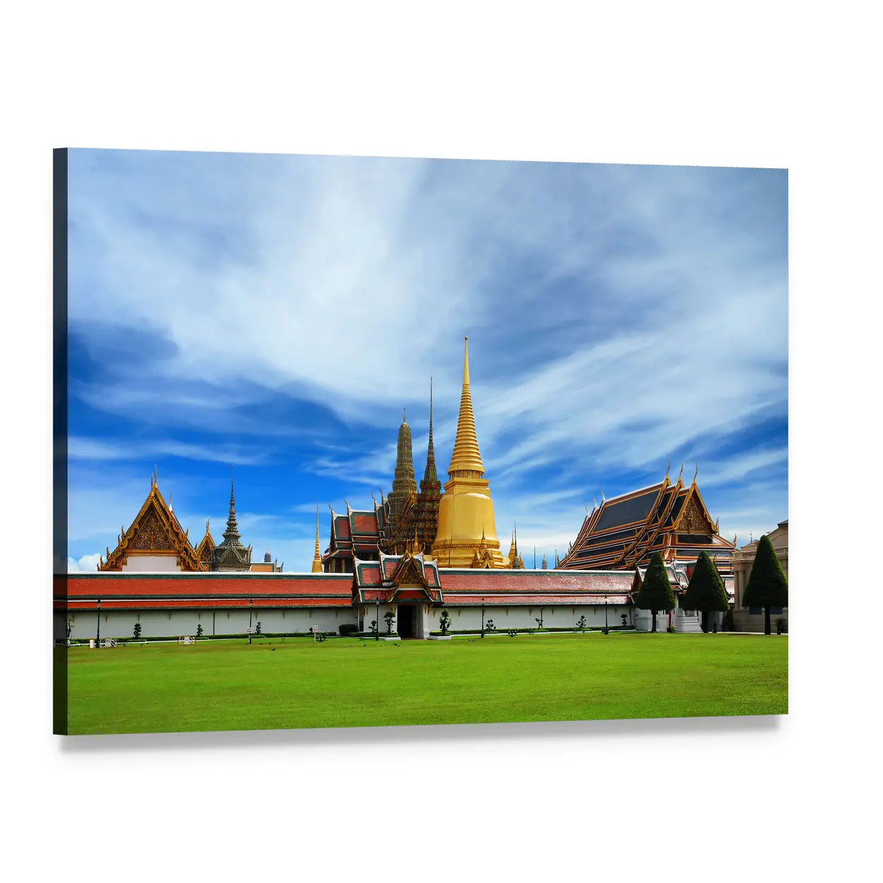 Wat Phra Kaeo Emerald Buddha Temple In Bangkok Canvas Wall Art, single panel gallery wrapped canvas, angled product view