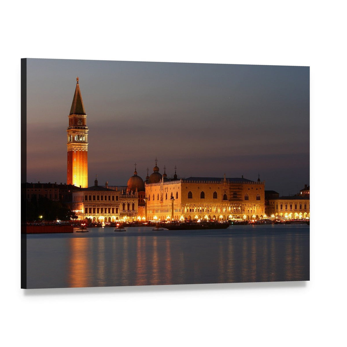 Venice Sunset with Illuminated Canals Canvas Wall Art, single panel gallery wrapped canvas, angled product view