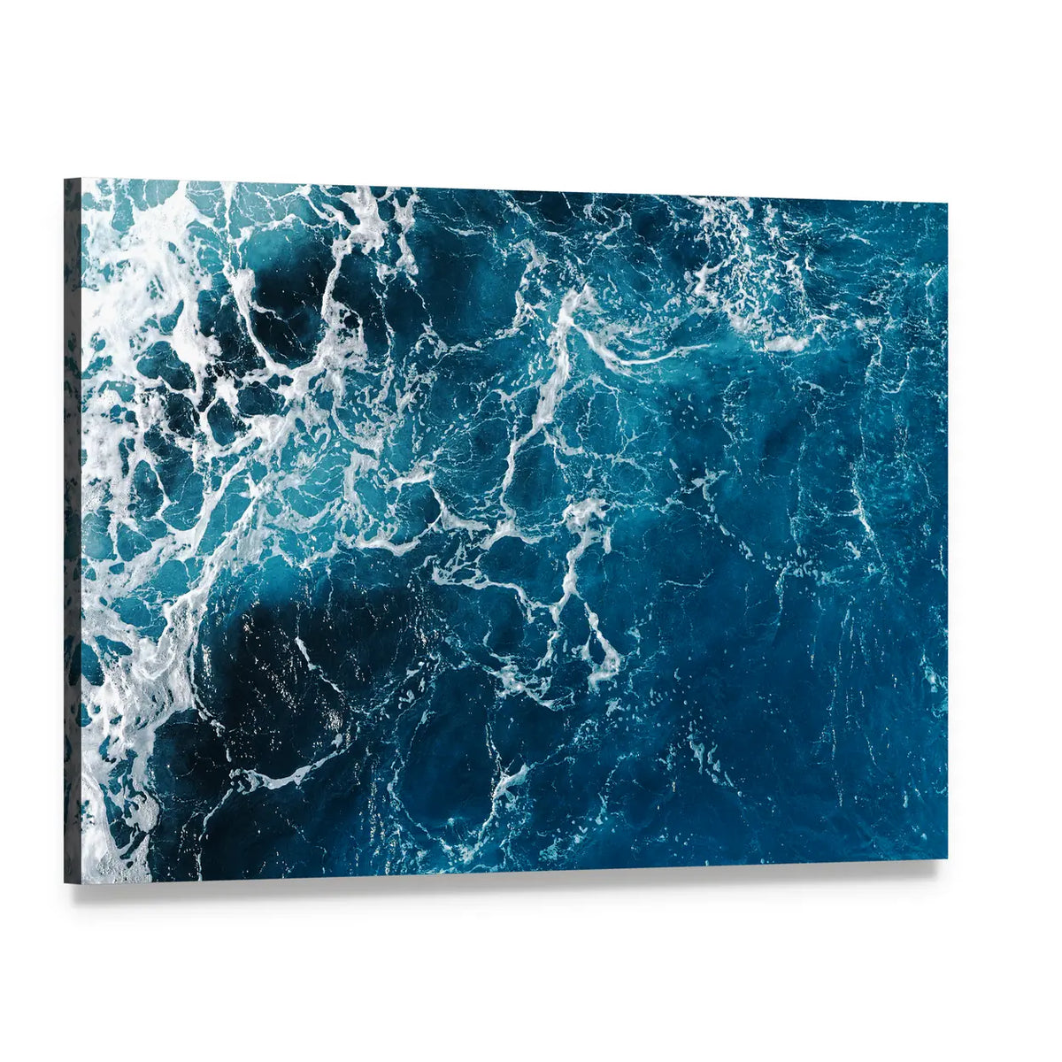 Abstract Blue Ocean Surface Canvas Wall Art, single panel gallery wrapped canvas, angled product view