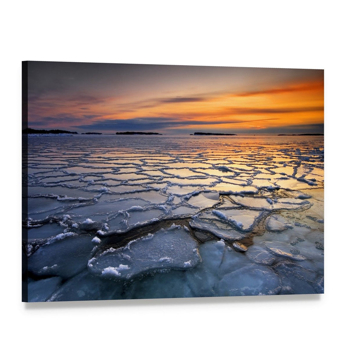 Sunset Over Sea Ice Floes Canvas Wall Art, single panel gallery wrapped canvas, angled product view