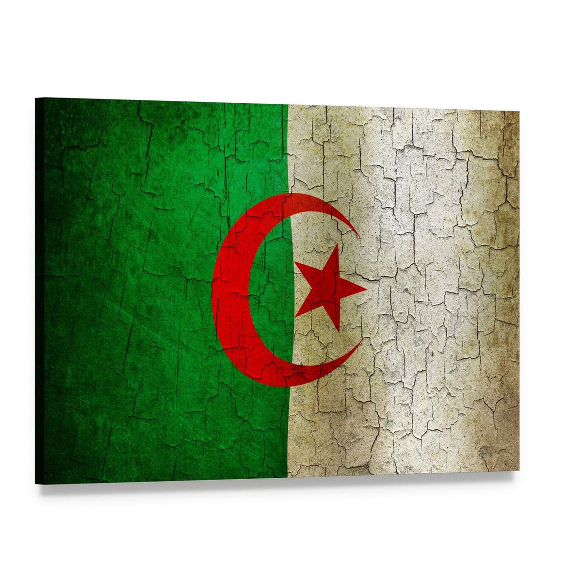 Grunge Algerian Flag with Cracked Texture Canvas Wall Art, single panel gallery wrapped canvas, angled product view