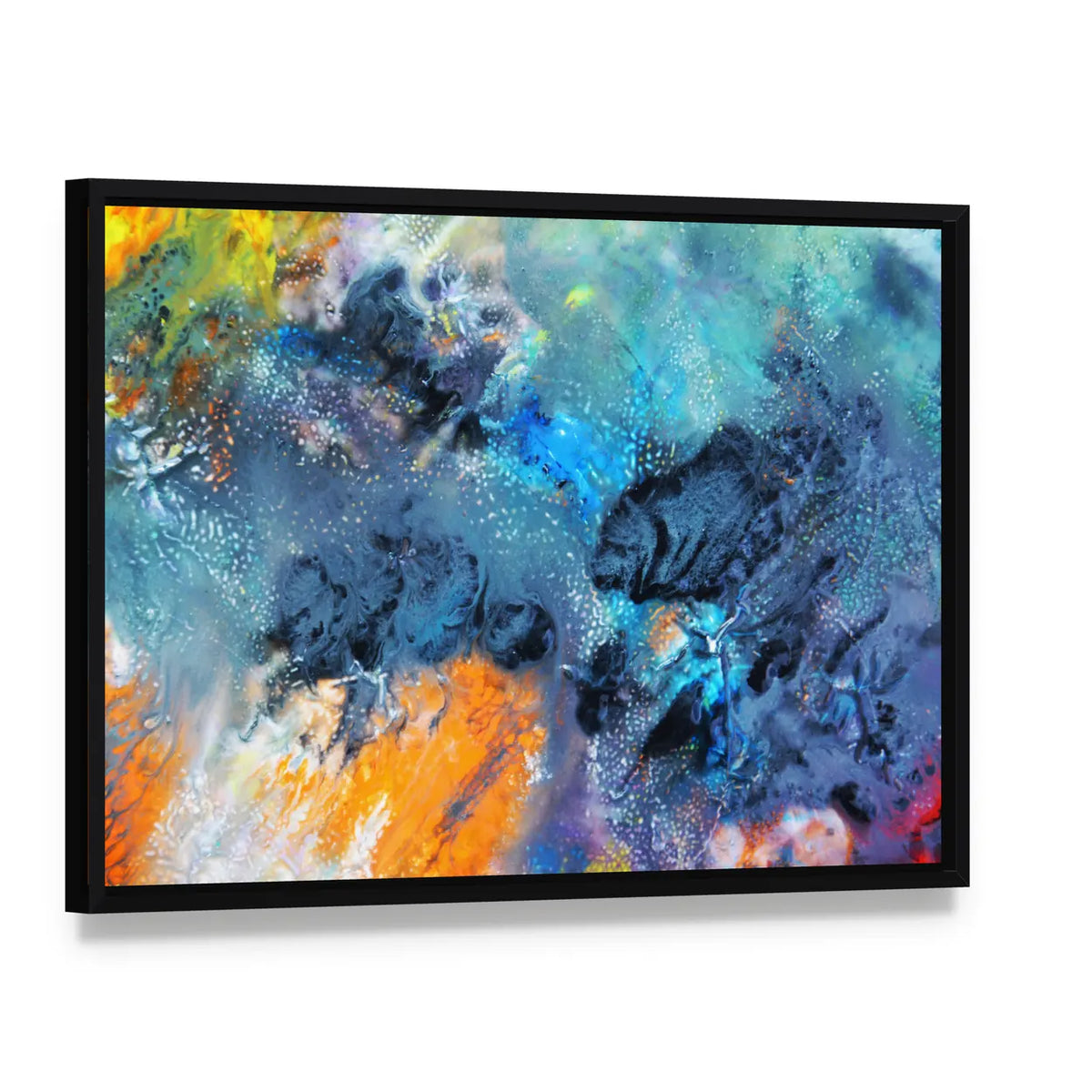 Icy Bright Texture Canvas Wall Art, framed canvas in a black floater frame, angled product view