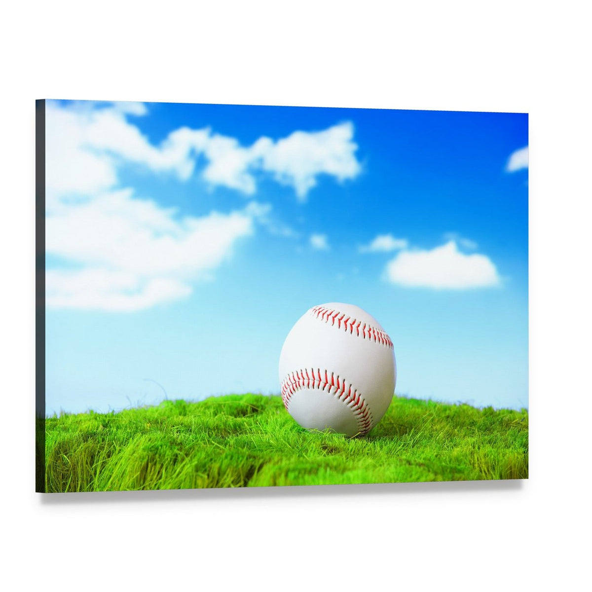 Baseball in Green Grass Canvas Wall Art, single panel gallery wrapped canvas, angled product view