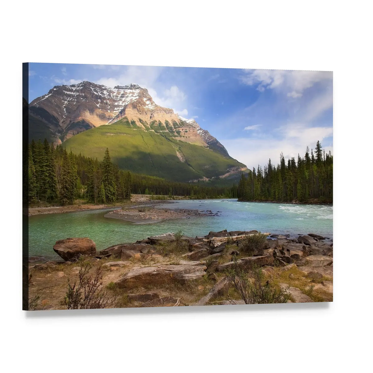 Glacier-fed River in the Canadian Rockies Canvas Wall Art, single panel gallery wrapped canvas, angled product view