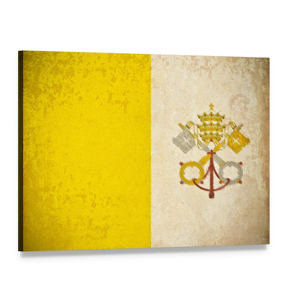Vatican City Flag with Papal Tiara and Keys Canvas Wall Art, single panel gallery wrapped canvas, angled product view