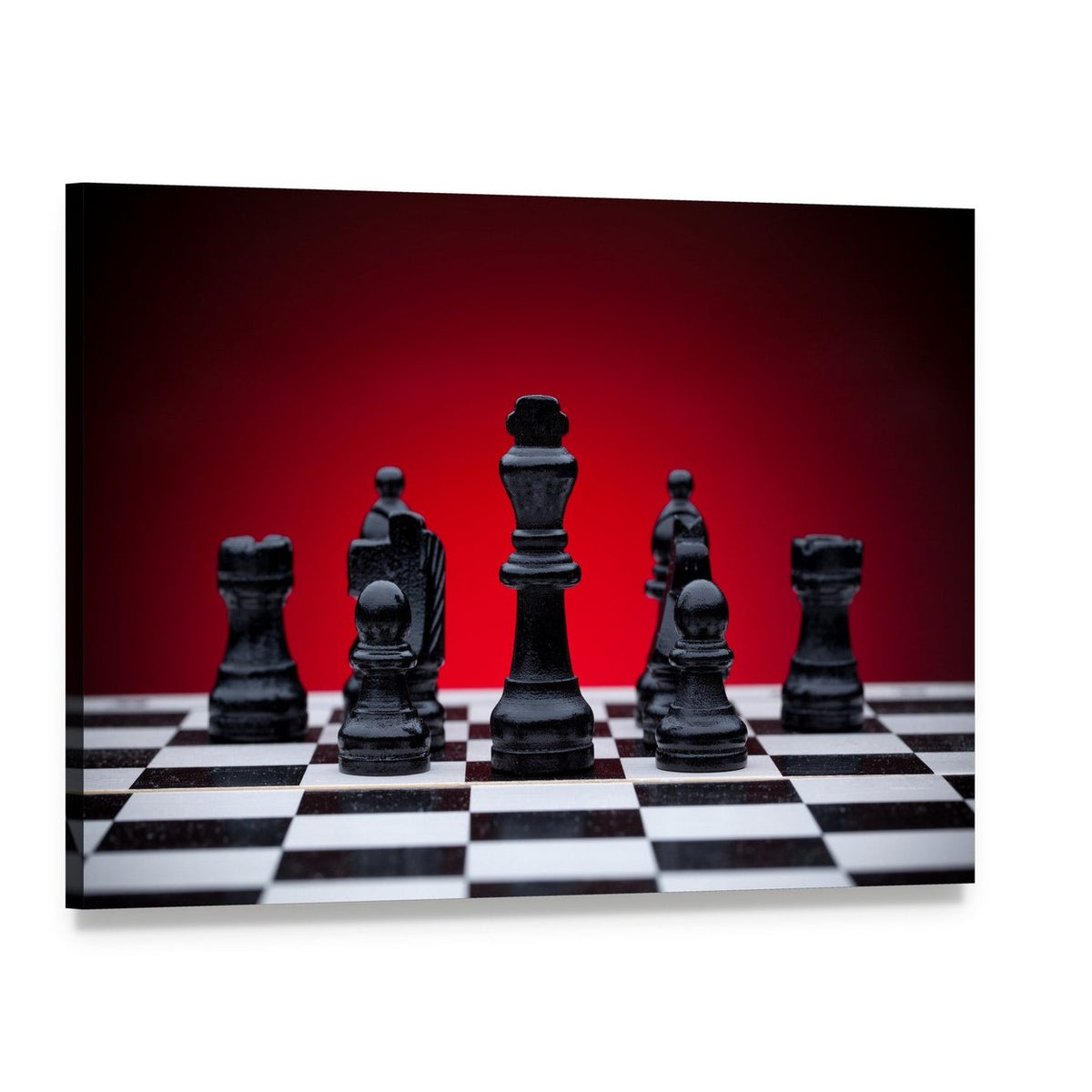Black Chess Pieces Canvas Wall Art, single panel gallery wrapped canvas, angled product view