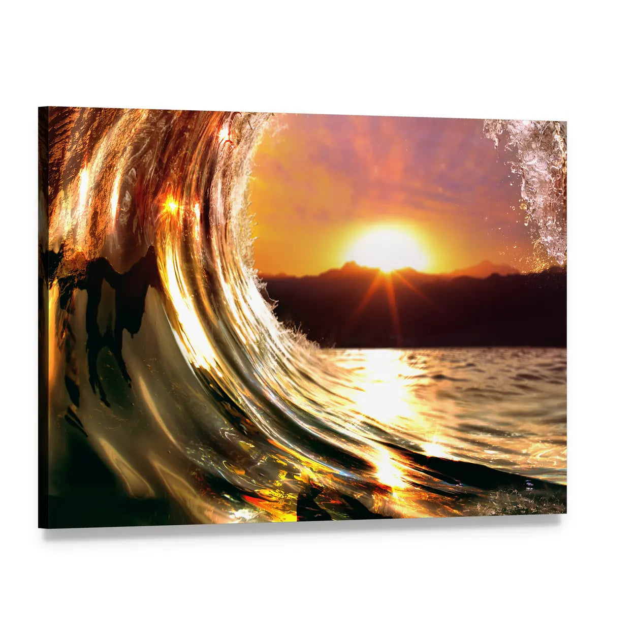 Rising Sun Ocean Wave Canvas Wall Art, single panel gallery wrapped canvas, angled product view