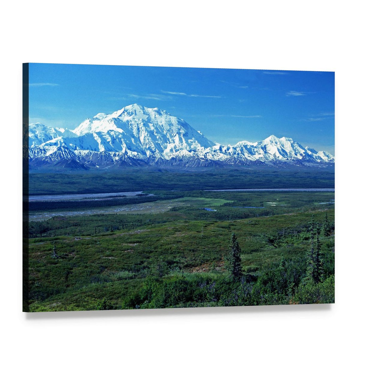 Mt Mckinley and Meandering Lake Canvas Wall Art, single panel gallery wrapped canvas, angled product view
