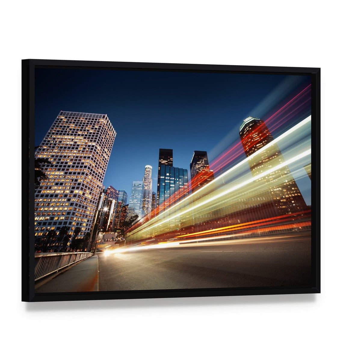 Blurred Bus Speeding Canvas Wall Art, framed canvas in a black floater frame, angled product view