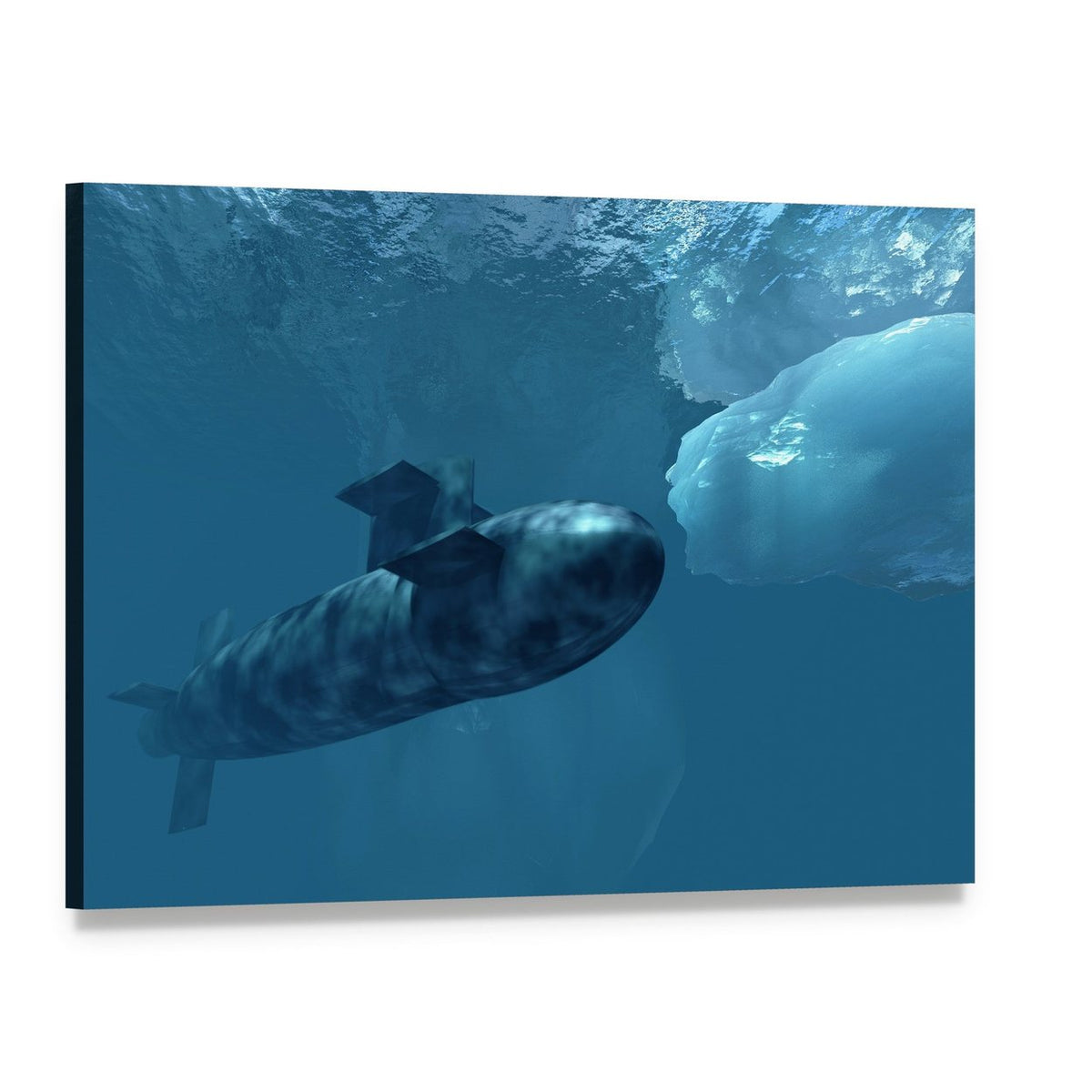 Submarine Beneath Polar Ice Canvas Wall Art, single panel gallery wrapped canvas, angled product view
