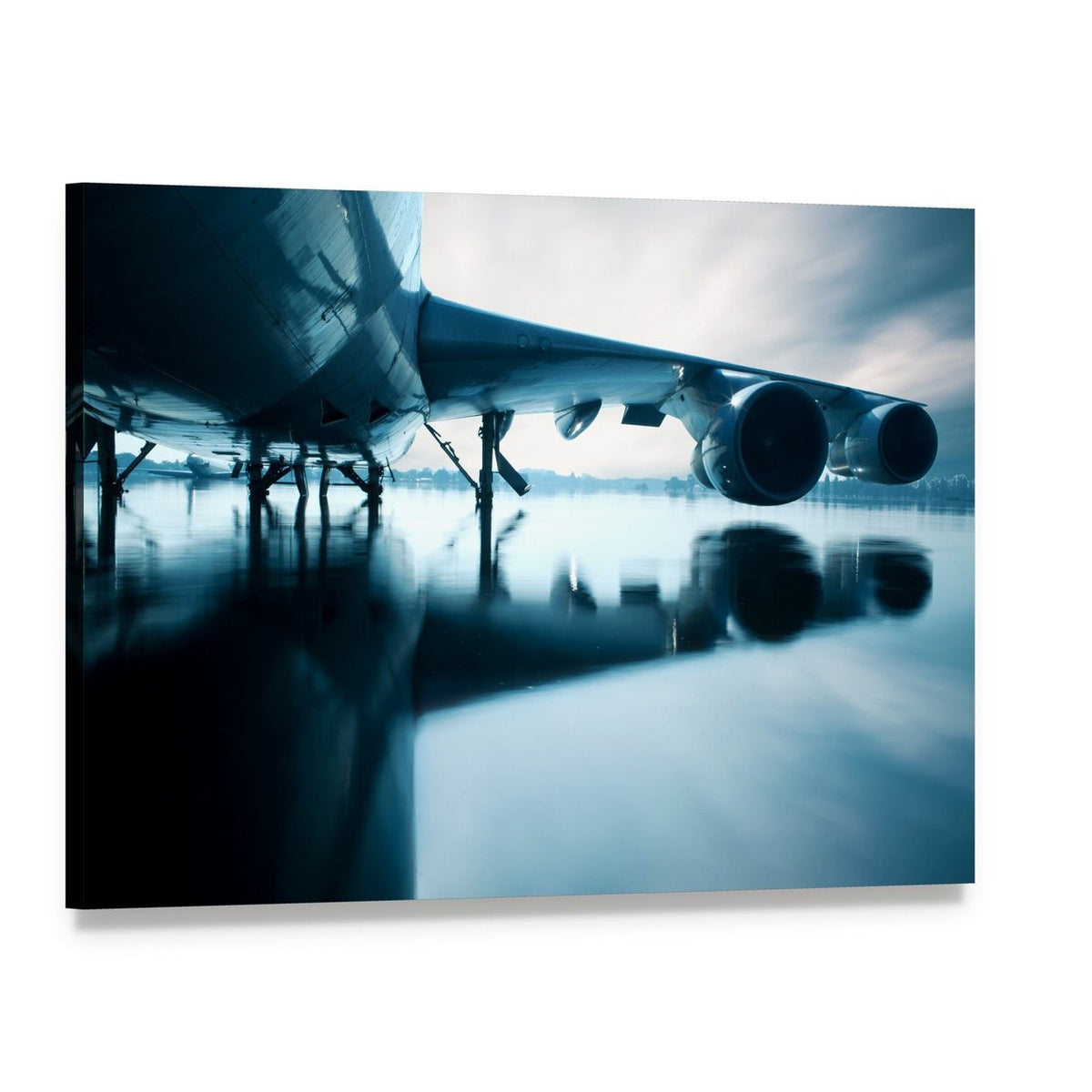 Airplane Over Water Canvas Wall Art, single panel gallery wrapped canvas, angled product view