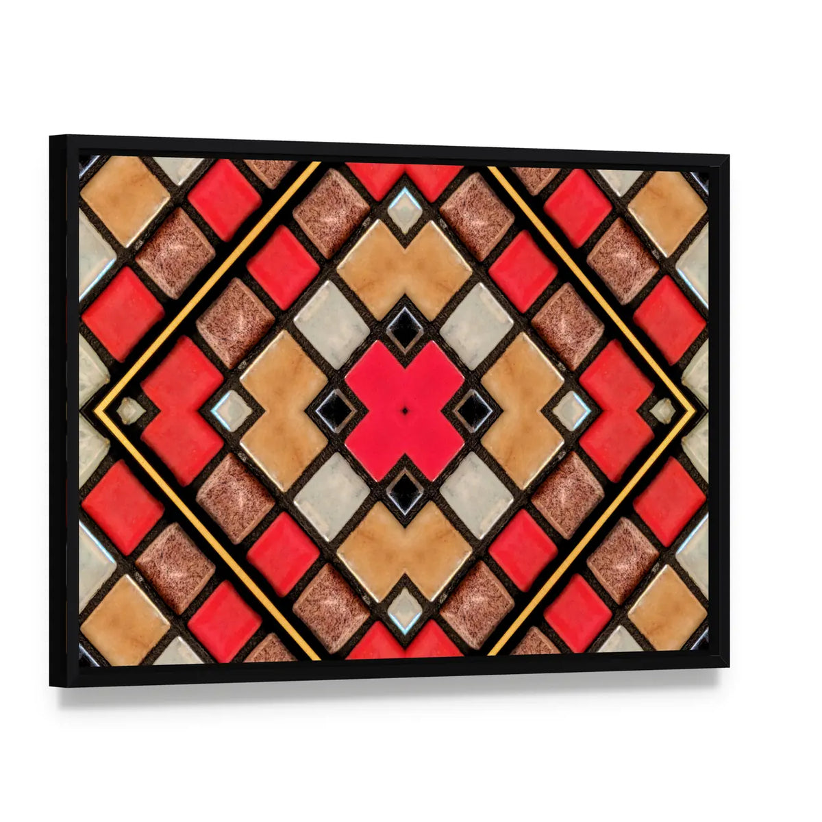 Small Cubic Tile Mosaic Canvas Wall Art, framed canvas in a black floater frame, angled product view