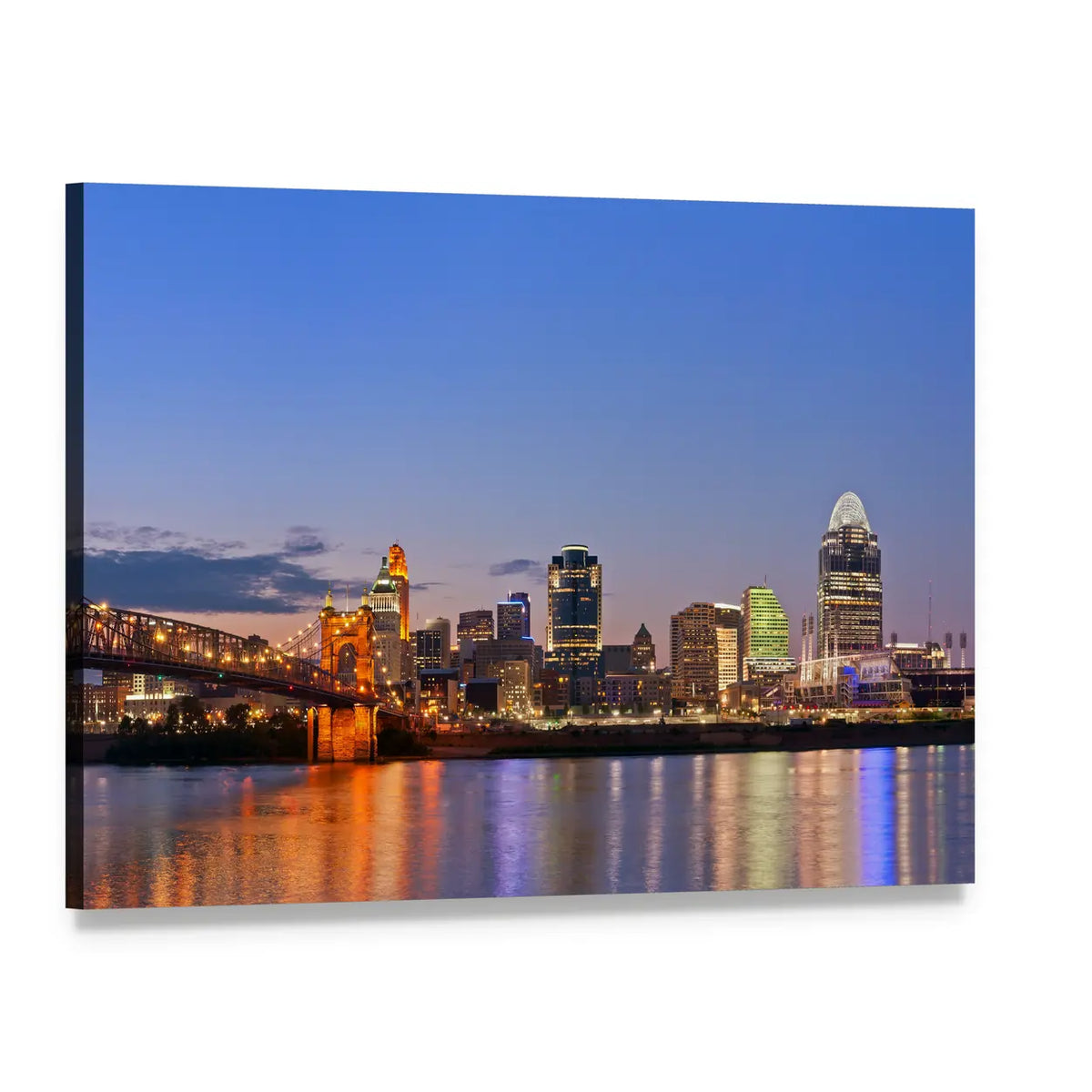 Cincinnati Skyline at Dusk Canvas Wall Art, single panel gallery wrapped canvas, angled product view