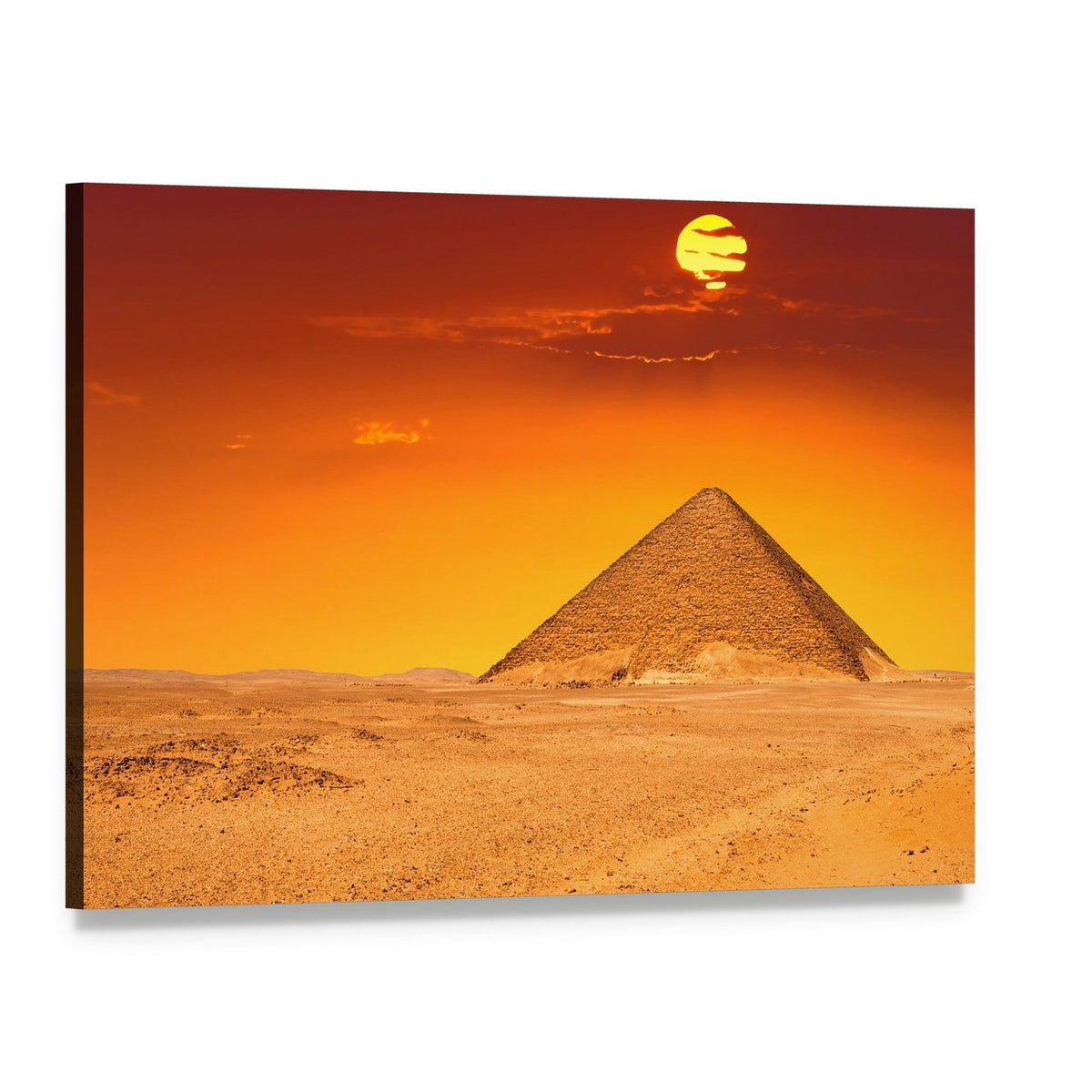 Egyptian Pyramid Under Red Sky Canvas Wall Art, single panel gallery wrapped canvas, angled product view