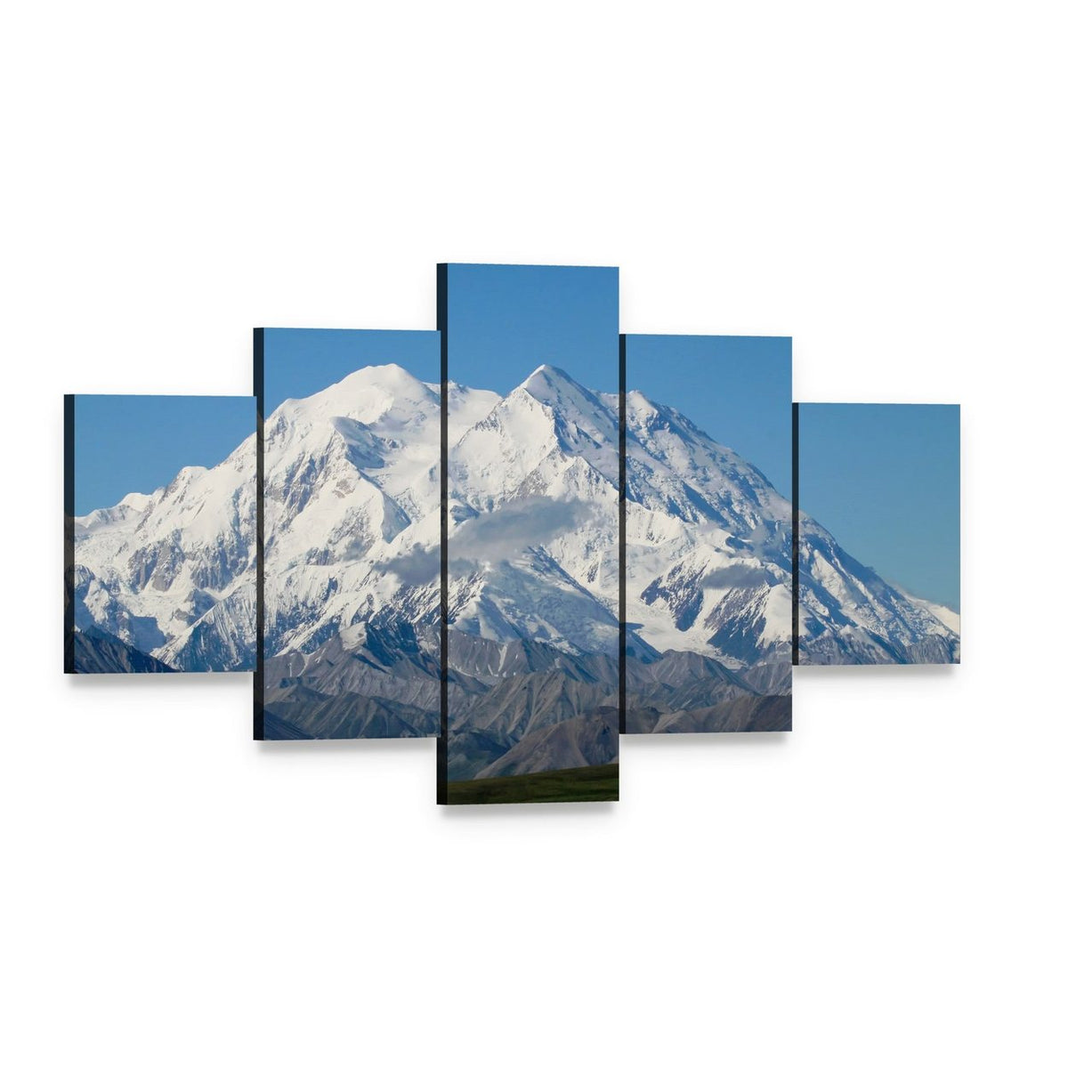 Majestic Mt Mckinley Under Clear Blue Sky Canvas Wall Art, 5 panel 5 Star layout gallery wrapped canvas set, angled product view