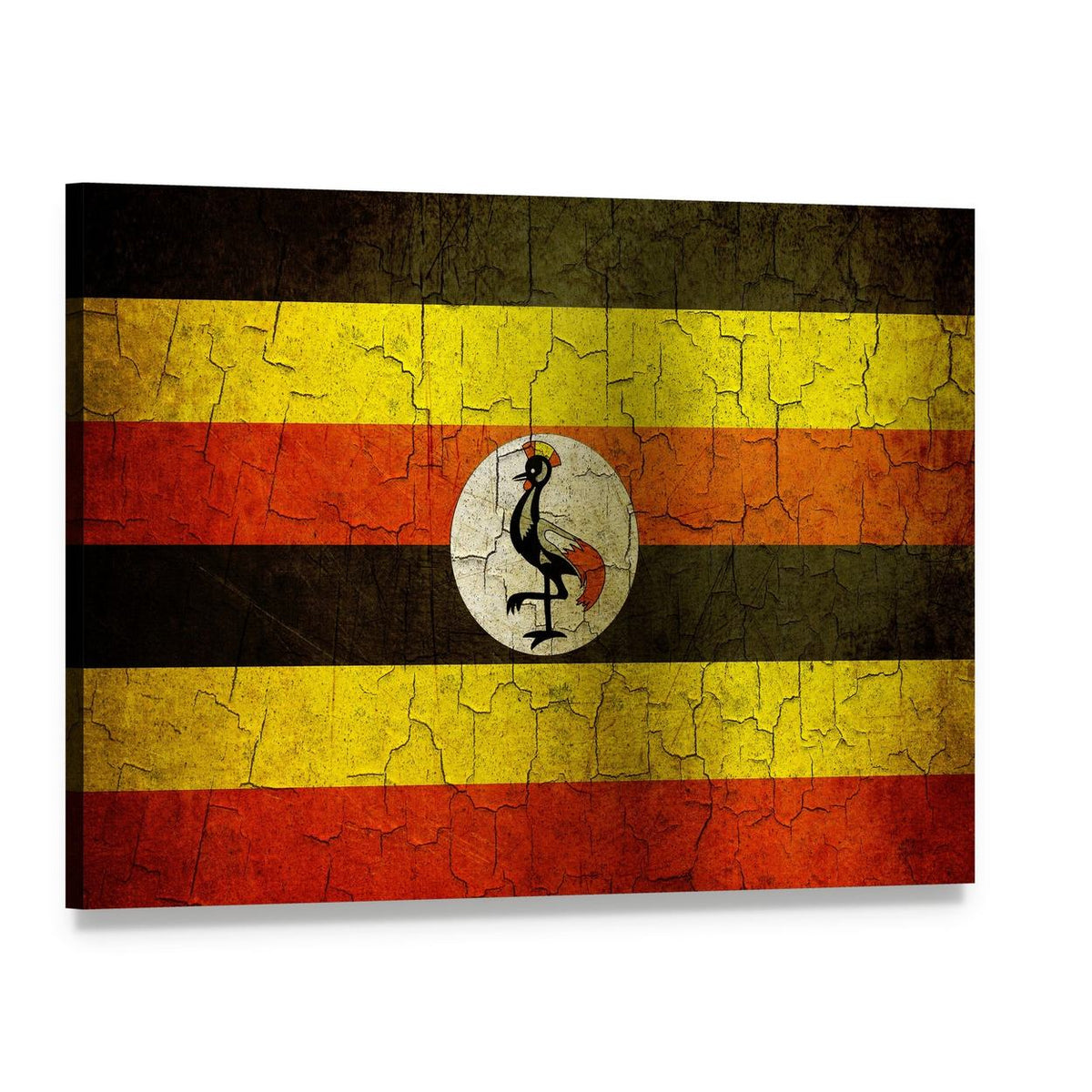 Uganda Flag with Cracked Grunge Texture Canvas Wall Art, single panel gallery wrapped canvas, angled product view