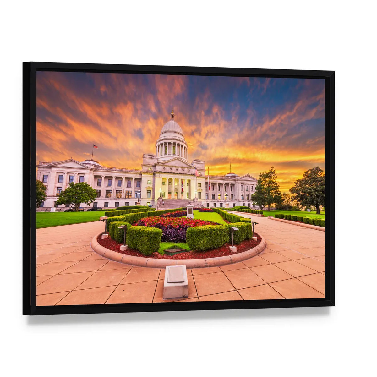 Arkansas State Capitol Building Canvas Wall Art, framed canvas in a black floater frame, angled product view