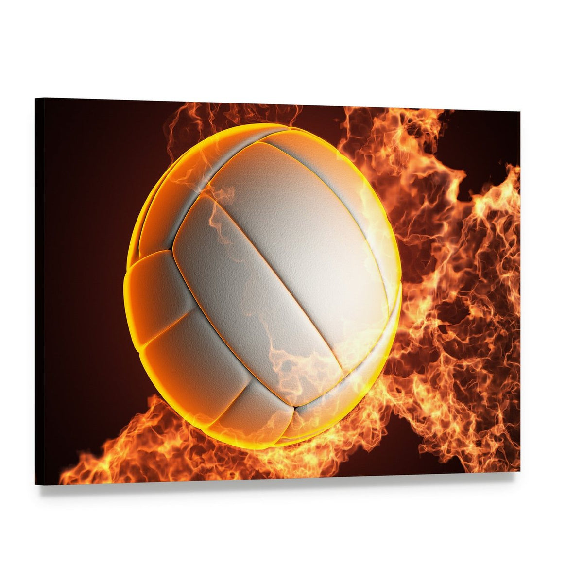Volleyball Ball in Fire Canvas Wall Art, single panel gallery wrapped canvas, angled product view