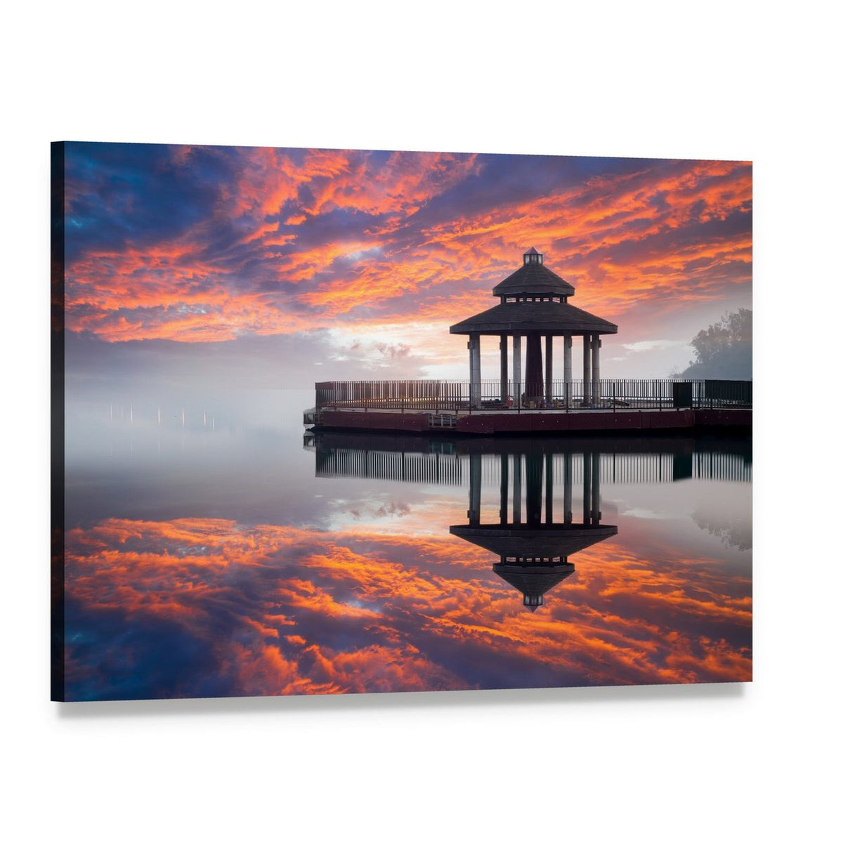 Sun Moon Lake Gazebo at Sunset Canvas Wall Art, single panel gallery wrapped canvas, angled product view