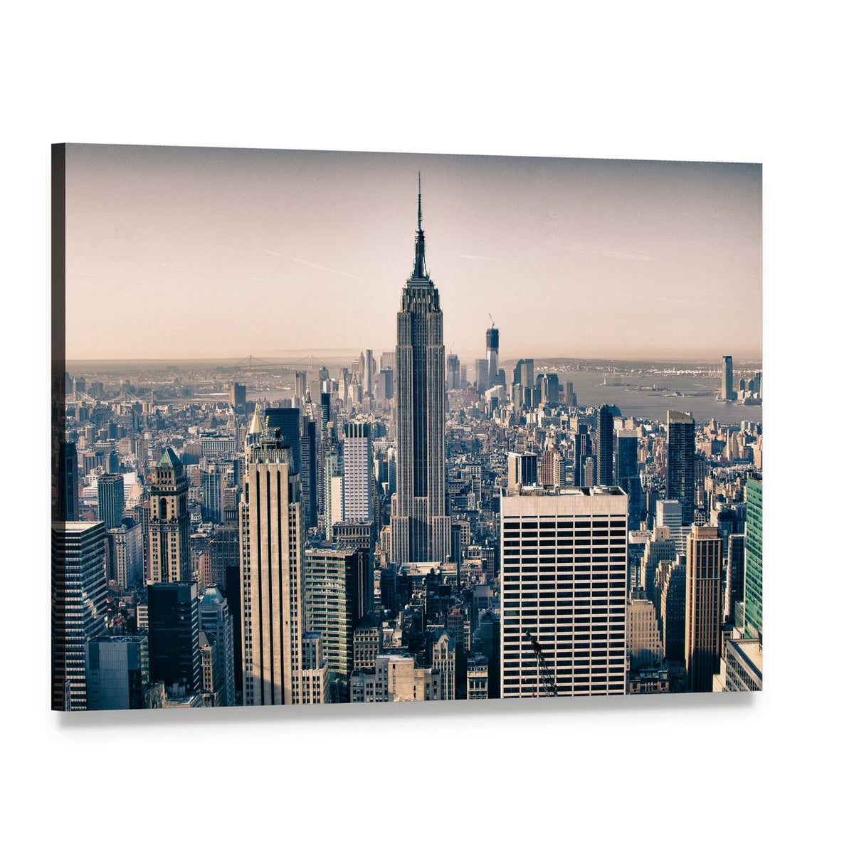 Empire State Building Among Nyc Skyscrapers Canvas Wall Art, single panel gallery wrapped canvas, angled product view